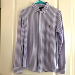 Women’s Ralph Lauren Extra large purple, with white stripes knit Oxford, shirt